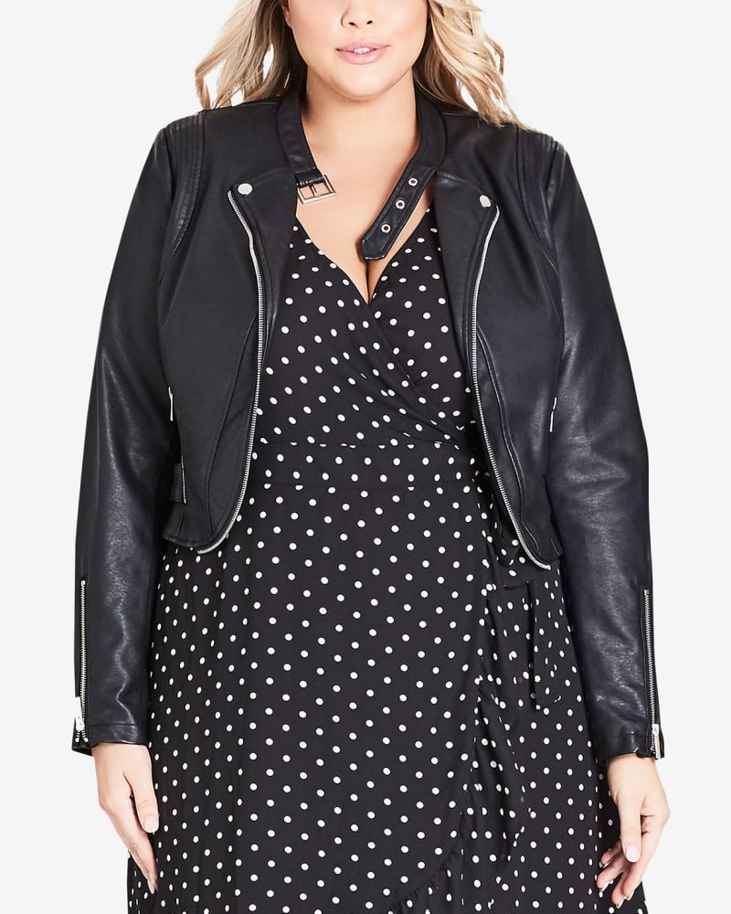 Plus size cropped faux leather jacket top